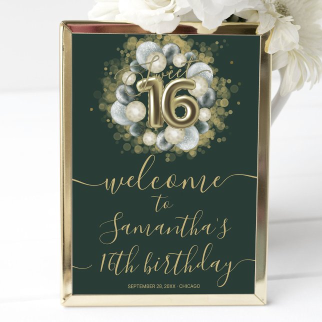 Grön Guld Välkomstskylt För Sweet 16 Födelsedag Poster (Skapare uppladdad)