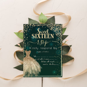 Grön Guldklänning Tiara, Diamanter Sweet 16 RSVP Inbjudningar