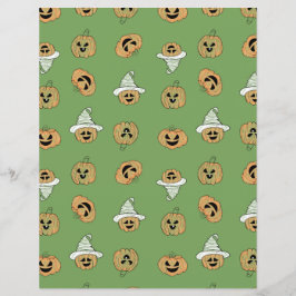 Grön Halloween-pumpa & spök-mönster Scrapbook 