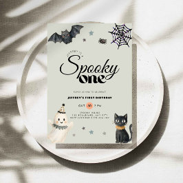 Grön Halloween spöklik ett 1-års födelsedagsinbjud Inbjudningar