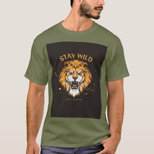 Grön halvärmad T-shirt med Stay Wild-typografi (Framsida)