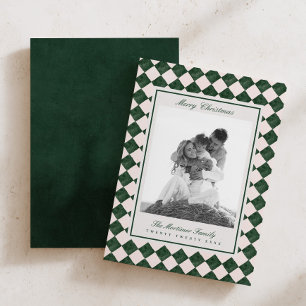 Grön Harlekin-rutig familjefoto jul Julkort