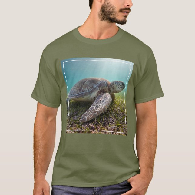 Grön havssköldpadda på fjärden för skymning | t-shirt (Framsida)