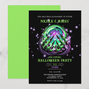 Grön Häxa Gissar Magisk Boll Halloweenfest Inbjudningar