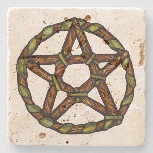 Grön häxa Pagan Pentacle Natur Wicca Stenunderlägg (Framsidan)