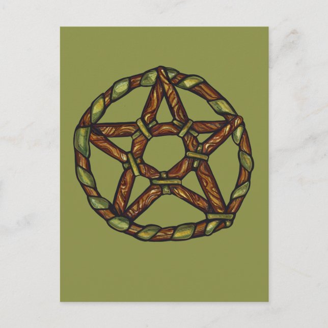 Grön Häxa Pagan Pentaklet Natur Wicca Vykort (Framsida)