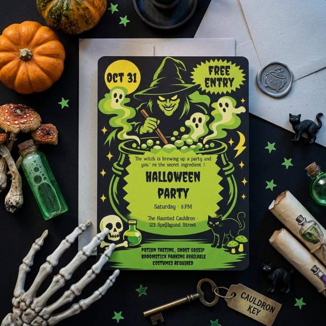 Grön häxcauldron Halloween-inbjudan Inbjudningar (Skapare uppladdad)