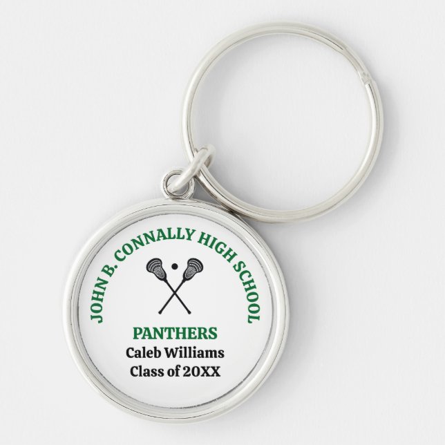 Grön High School Lacrosse Team Personlig Rund Silverfärgad Nyckelring (Framsidan)