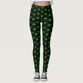 Grön hjärtformad mönster på TV-spelskontroll Leggings