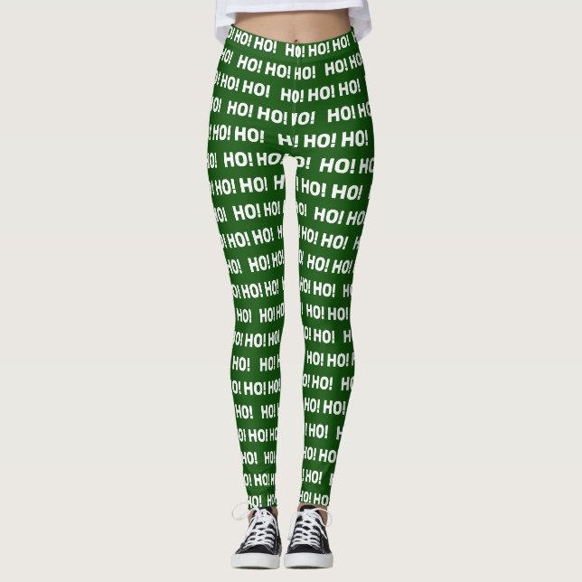 Grön HO! HO! HO! Jul typografi mönster Leggings (Framsida)