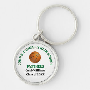 Grön högstadie basketspelare Personlig Rund Silverfärgad Nyckelring