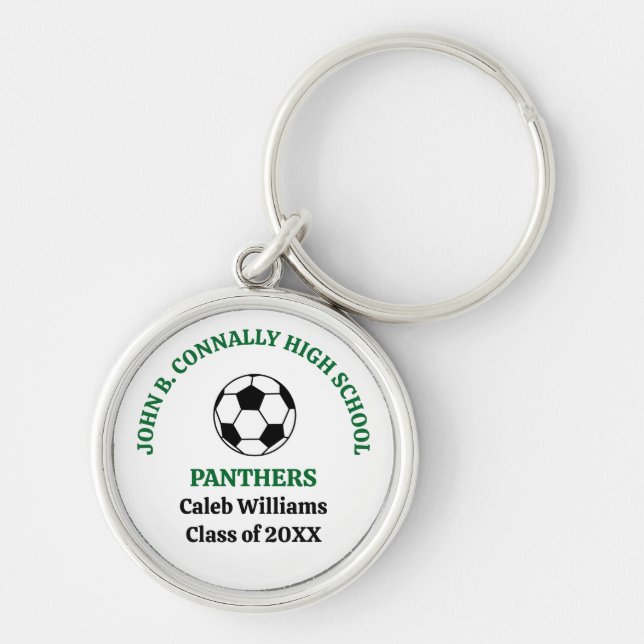 Grön högstadiefotbollslag Personlig Rund Silverfärgad Nyckelring (Framsidan)
