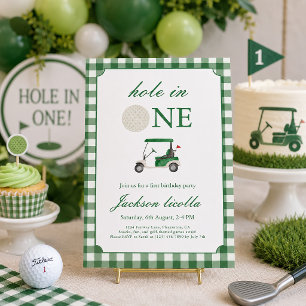 Grön Hole in One Golf Födelsedagsinbjudan Inbjudningar