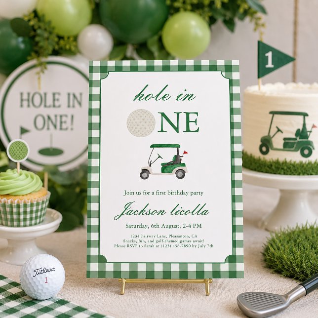 Grön Hole in One Golf Födelsedagsinbjudan Inbjudningar (Skapare uppladdad)