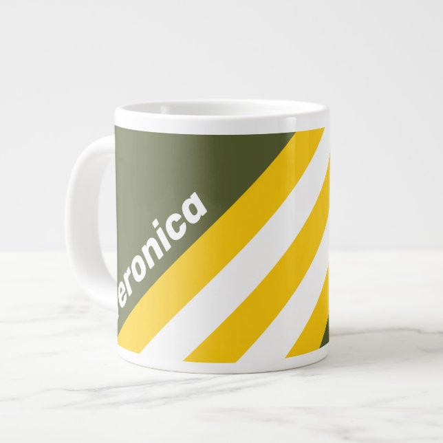 Grön Honung Nostalgiska Ränder med Namn Jumbo Mugg (Framsida vänster)