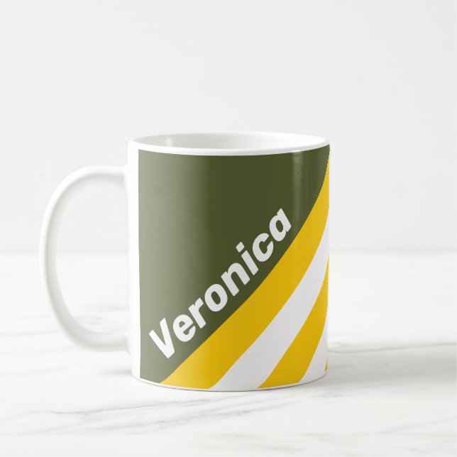 Grön Honung Nostalgiska Ränder med Namn Kaffemugg (Vänster)