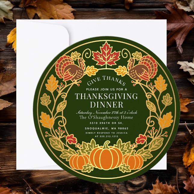 Grön höstpumpa Turkiet Thanksgiving Middag Inbjudningar (Skapare uppladdad)
