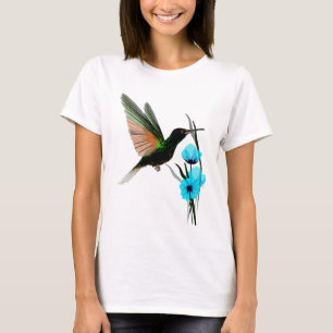 Grön Hummingbird-Blått blommar skjortor T-shirt