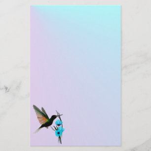 Grön Hummingbird-Blått blommar stationärt Brevpapper