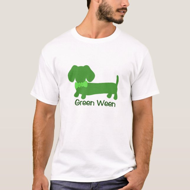Grön hund för Wiener för Ween st patrick's daytax T Shirt (Framsida)