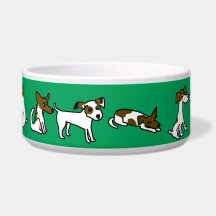 Grön hundskål med Jack Russell-serieteckning