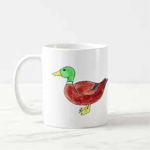 Grön huvudand, gräsand, i akvarell kaffemugg