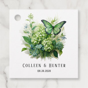 Grön Hydrangea Blommig Fjäril Favor Tag Gåvor Etiketter