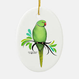 Grön indisk Ringneck papegoja Julgransprydnad Keramik