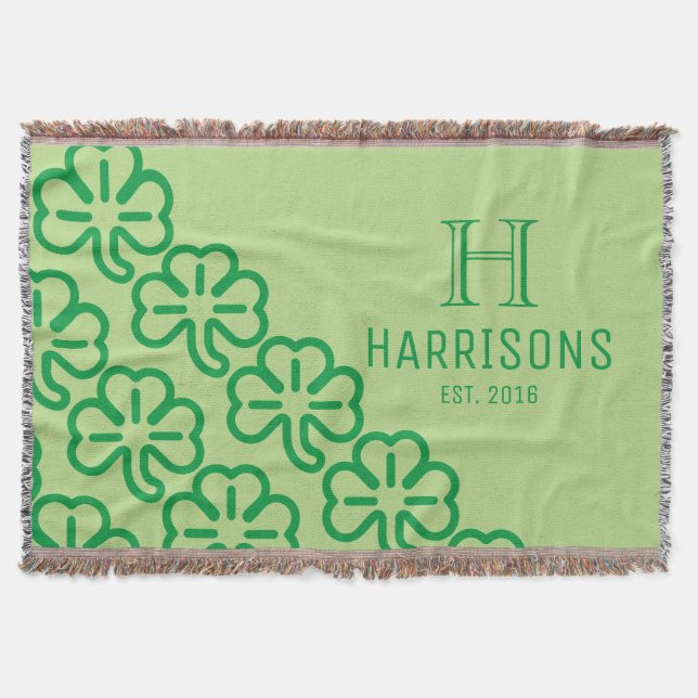 Grön irländsk Shamrock Personlig Familjenamn Filt (Framsidan)