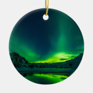 Grön Island Norrsken Aurora Borealis Himmel Julgransprydnad Keramik