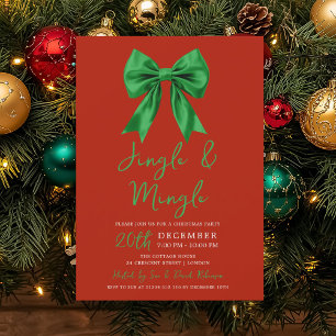 Grön Jingle & Mingle Julfest Bow Red Inbjudningar