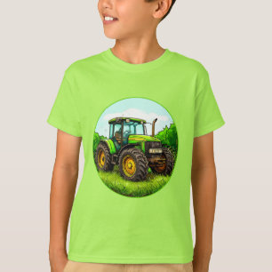 Grön jordbrukstraktor på en gräsbevuxen åker t shirt
