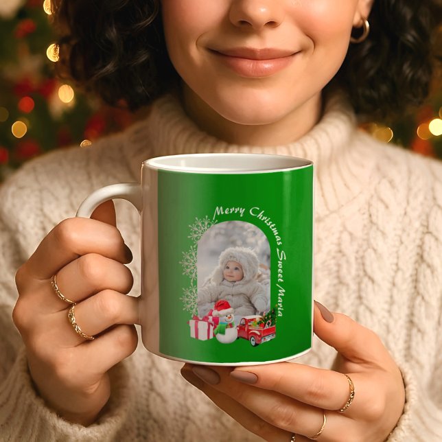 Grön jul serieteckningar Familjefoton Ram Kaffemugg (Skapare uppladdad)