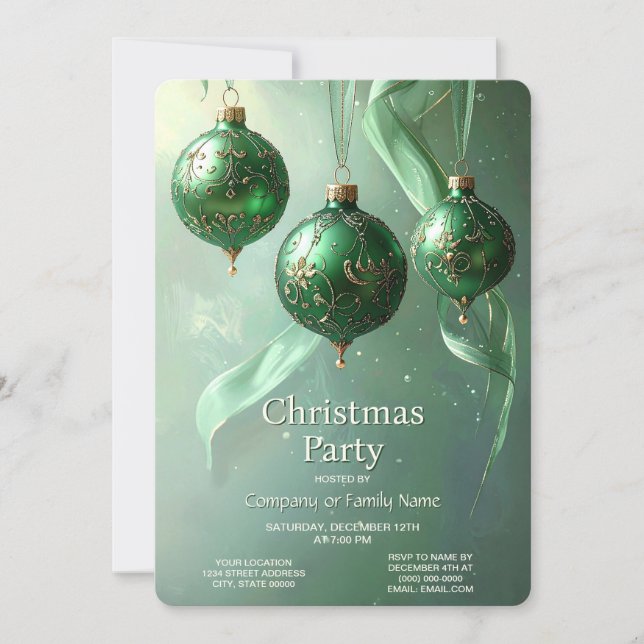 Grön julbolls firande julfest inbjudan (Framsida)