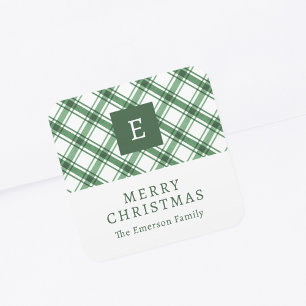 Grön juldekal med monogram fyrkantigt klistermärke