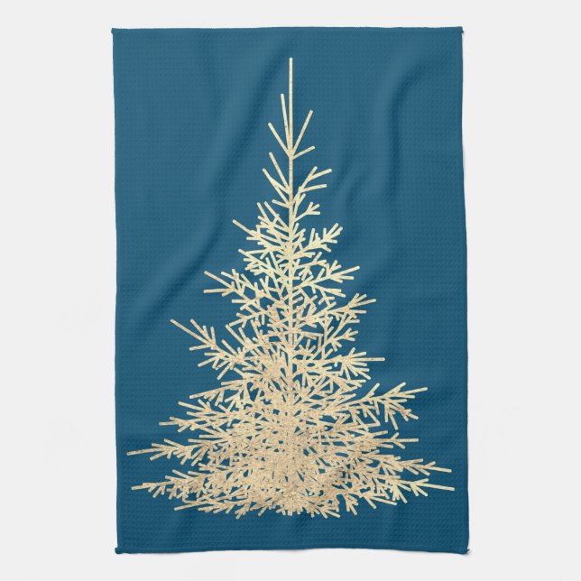 Grön julgran elegant vinter gul och blå  kökshandduk (Vertikal)