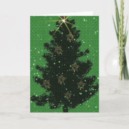 Grön julgran Guld Stjärnor Elegant jul Kort