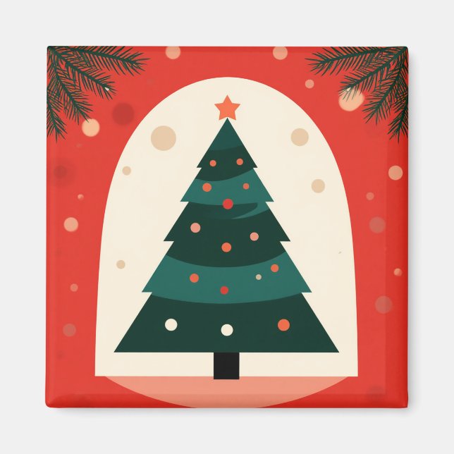 Grön julgran med röd högtid magnet (Framsidan)