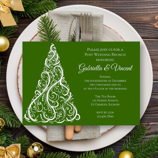 Grön julgran Vinter Efterbröllopsbrunch Inbjudningar (Skapare uppladdad)