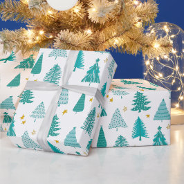 Grön julgran vinterskogs mönster presentpapper