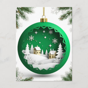 🎄 Grön julgransprydnad Magi ❄️ Snöig vinter Vykort