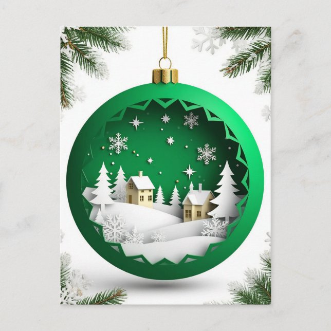 🎄 Grön julgransprydnad Magi ❄️ Snöig vinter Vykort (Framsida)