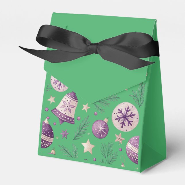 "Grön julgransprydnad och klocka presentförpacknin Presentaskar (Framsidan Sidan)