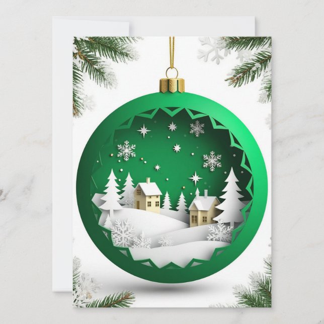 ✨ Grön julgransprydnad Vinterbyn Kort (Framsida)