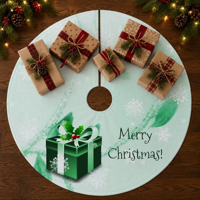 Grön julklapps trädskörtel julgransmatta fleece (Green Christmas Gift Tree Skirt)