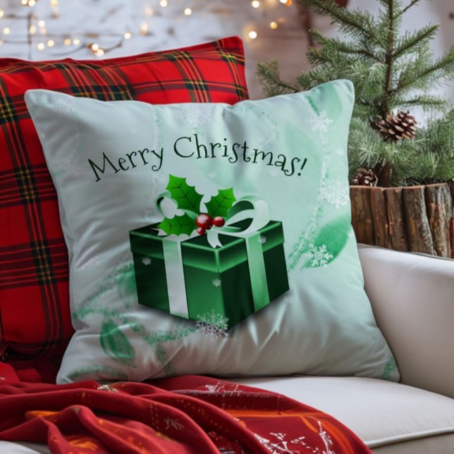 Grön julpresent Kastkudde Kudde (Green Christmas Gift Throw Pillow)