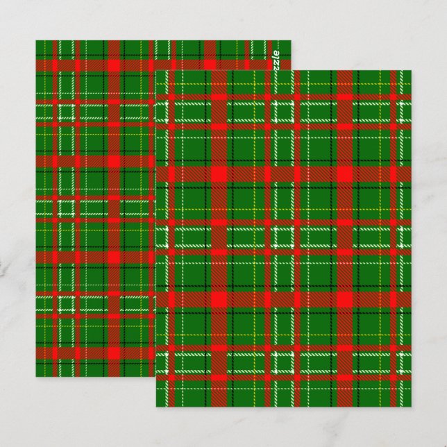 Grön julrutig randig mönsterdesign  vykort (Fram/baksida)