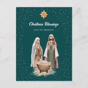 Grön julstjärna kristen julkrubba helg vykort