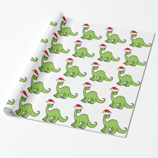 Grön julungeDinosaur Santa Presentpapper (Utrullad)