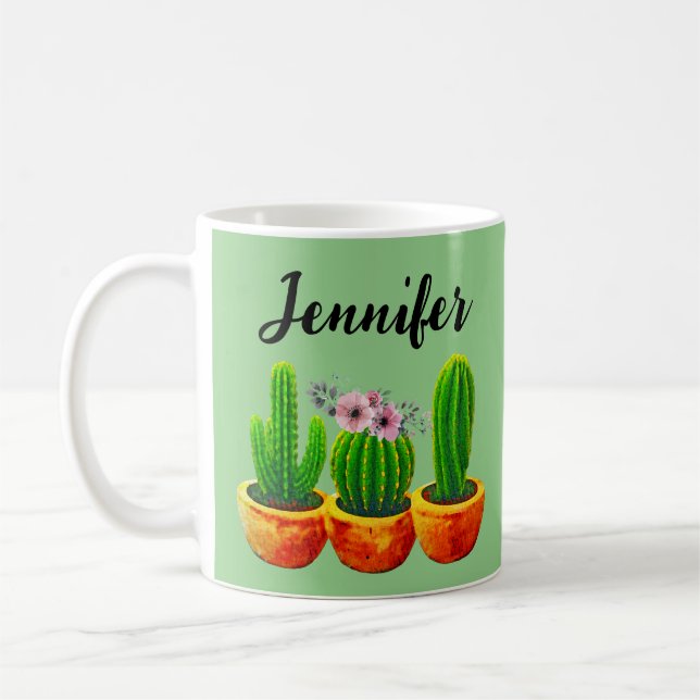 Grön Kaktus Blommig Anpassad Mugg (Vänster)